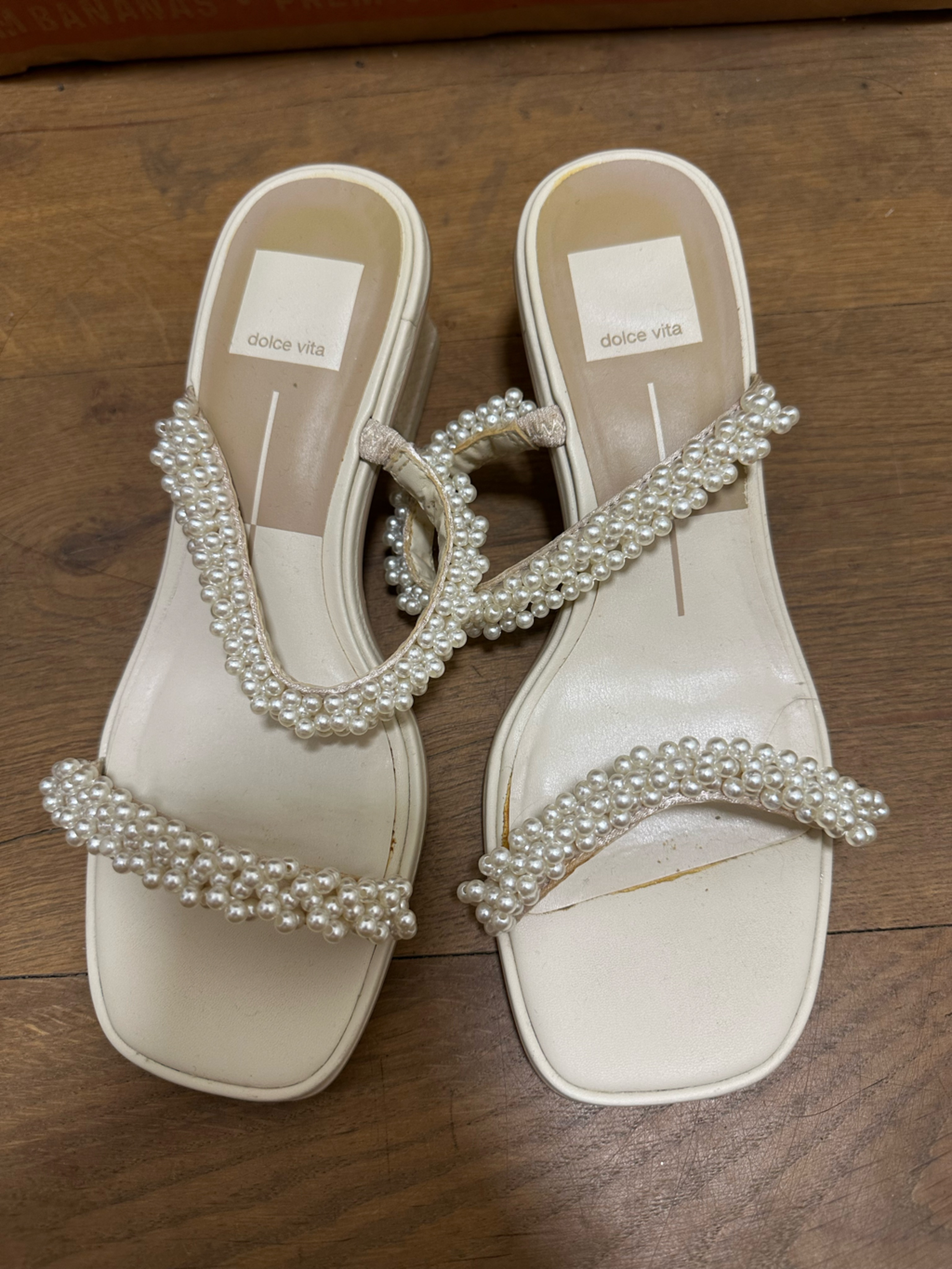 Dolce Vita Pearl-Embellished Cream Strappy Sandals